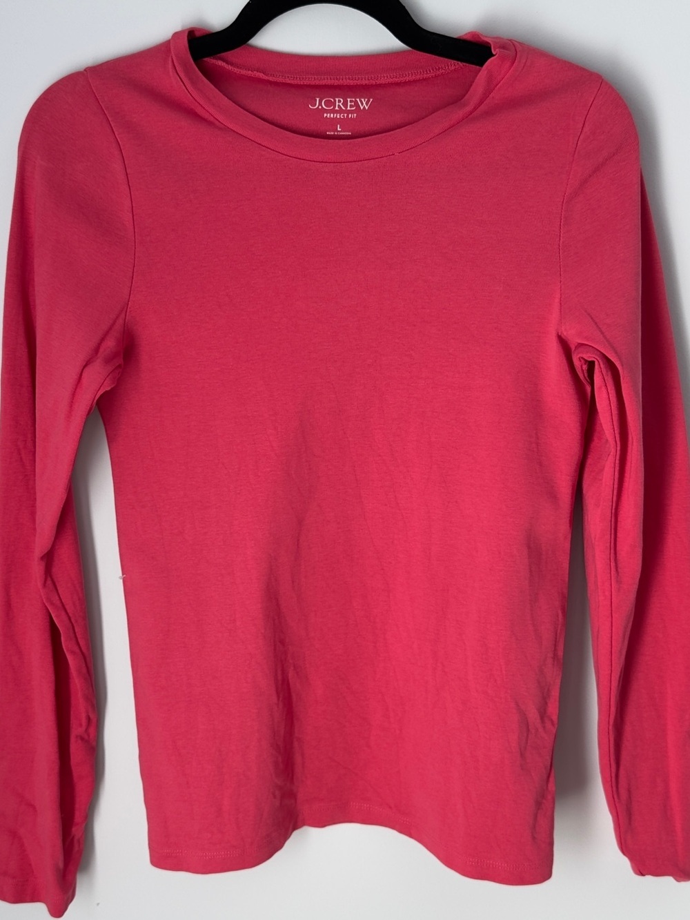 J. Crew Bright Pink Long Sleeve 100% Cotton Perfect Fit Crewneck Tee